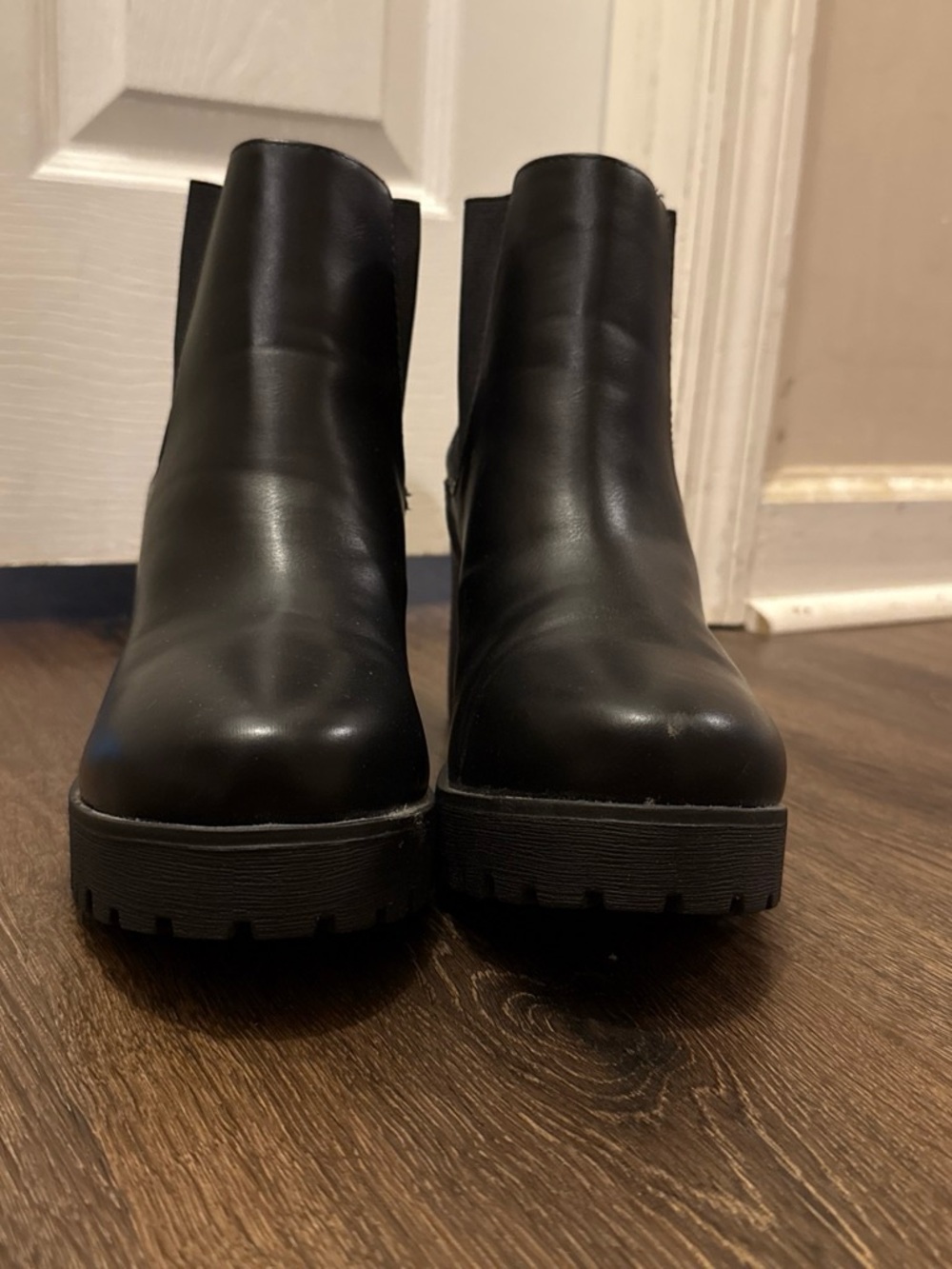 Soda Black Chunky Lug Sole Ankle Booties